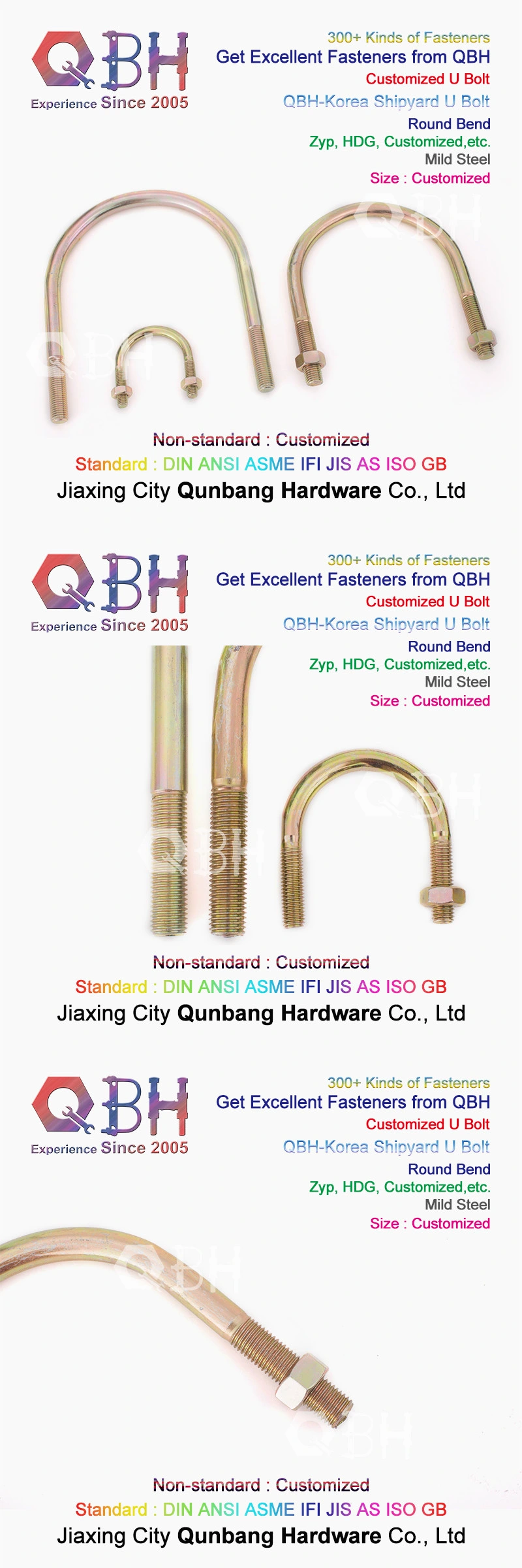Qbh 300+ Shipyard Ship Tunnage Building Construction Structure Solar Panel Round Square Bend Pipe Fitting Spring Stainless Carbon Steel Zinc Plated U Stud Bolt